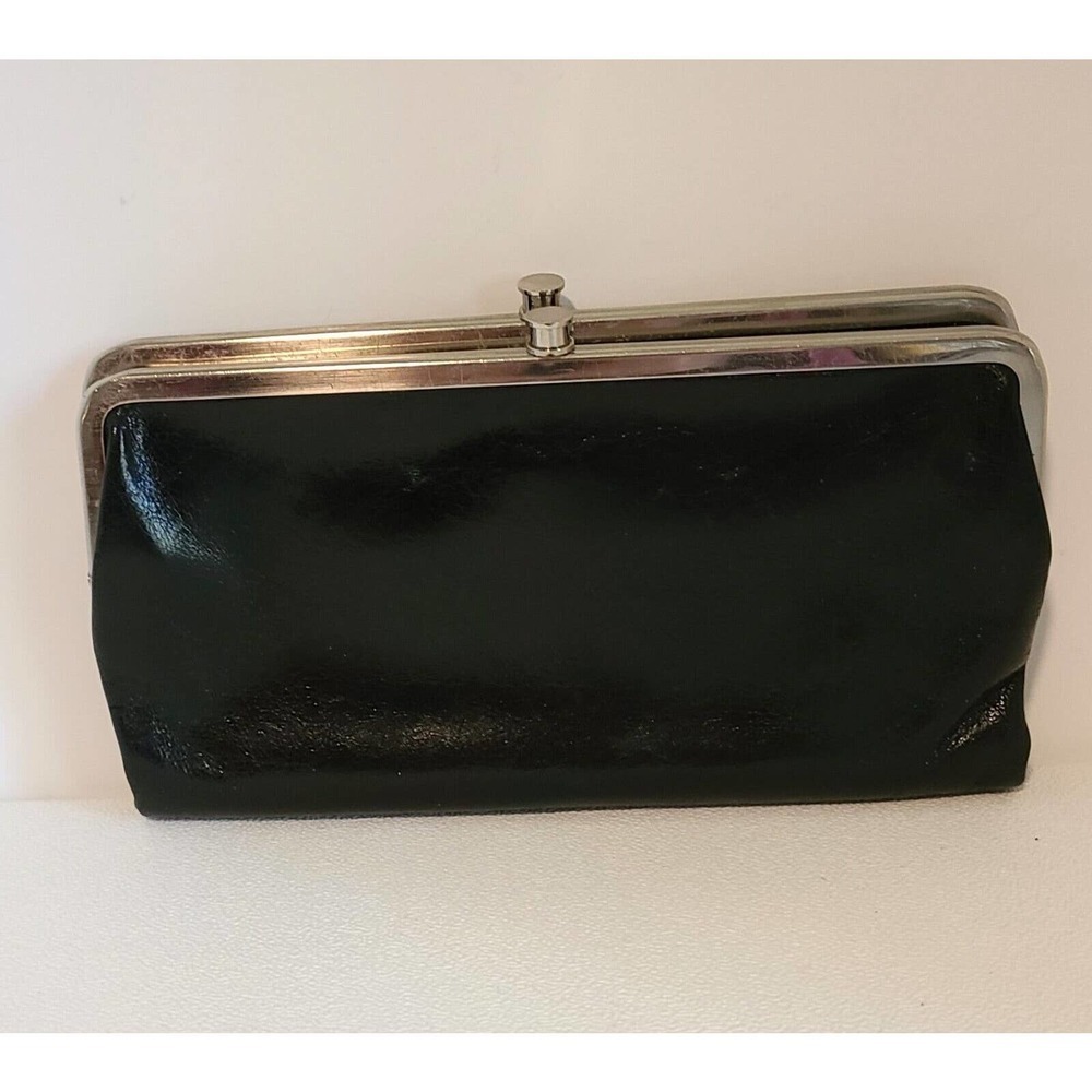 HOBO INTERNATIONAL~LAUREN~VINTAGE HYDE Leather Clutch Double Frame Wallet BLACK